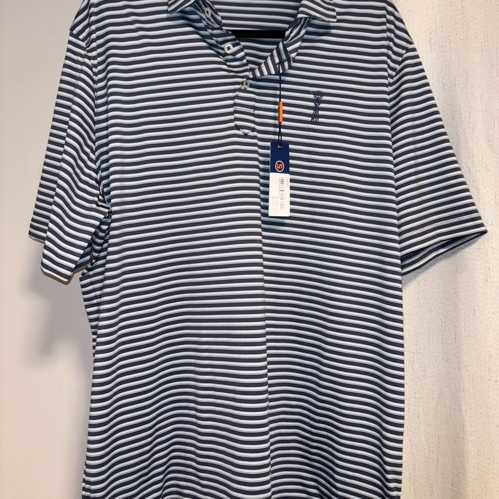 Navy and White Striped Polo Shirt